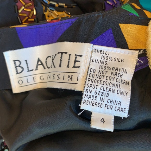 Vintage OLEG CASSINI Black Tie 100% Silk beaded Dress size 4 - Picture 13 of 17